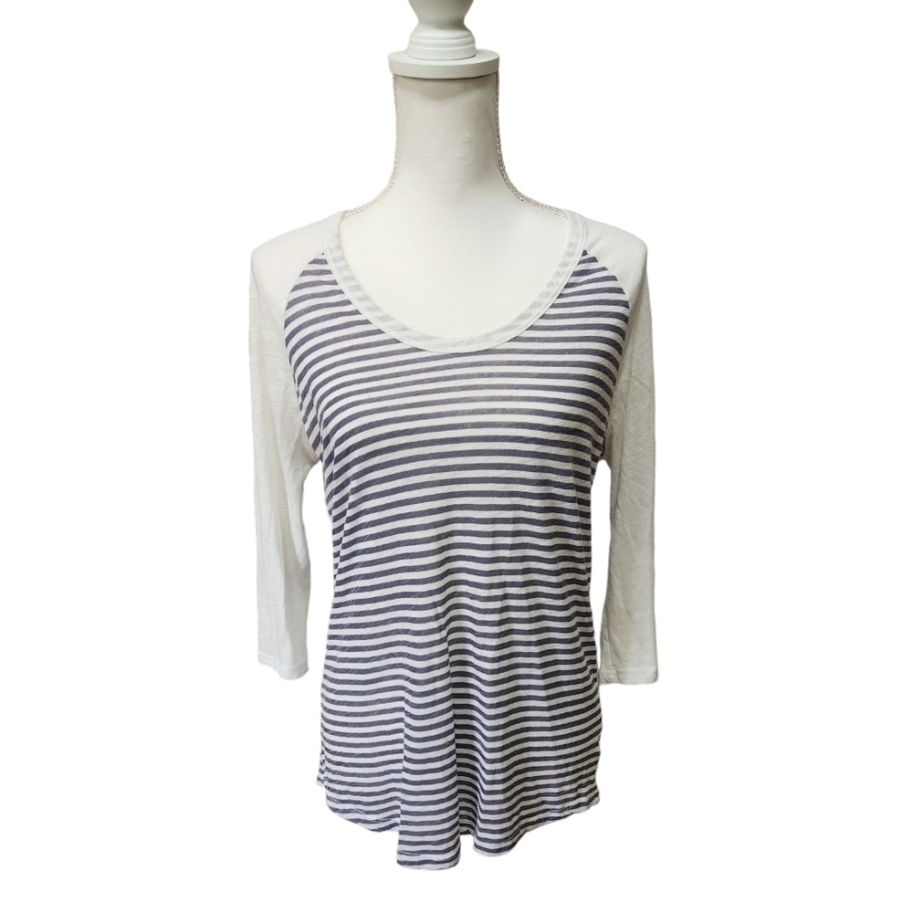 Sundry Women's Blue and White Striped 3/4 Length Sleeve Shirt, size 2